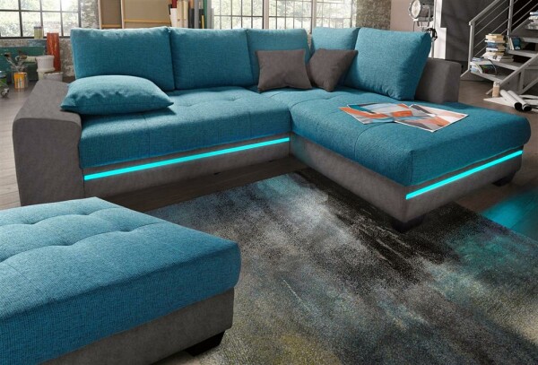 Polsterecke mit Beleuchtung anthrazit/türkis